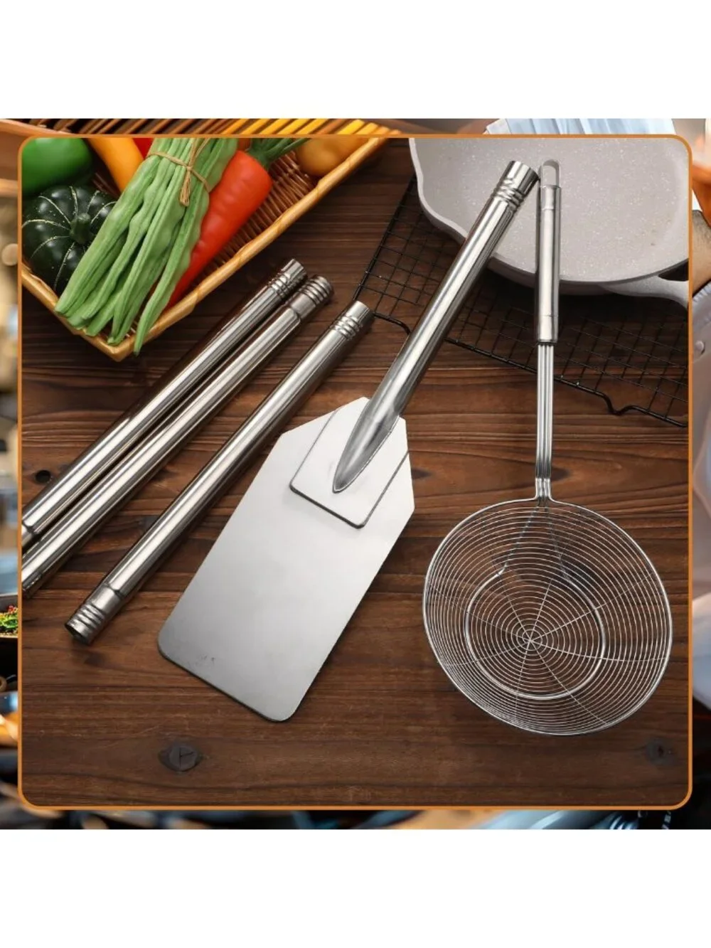 2 Pack Stainless Steel Mixing Paddle & Spider Strainer Skimmer for Cooking